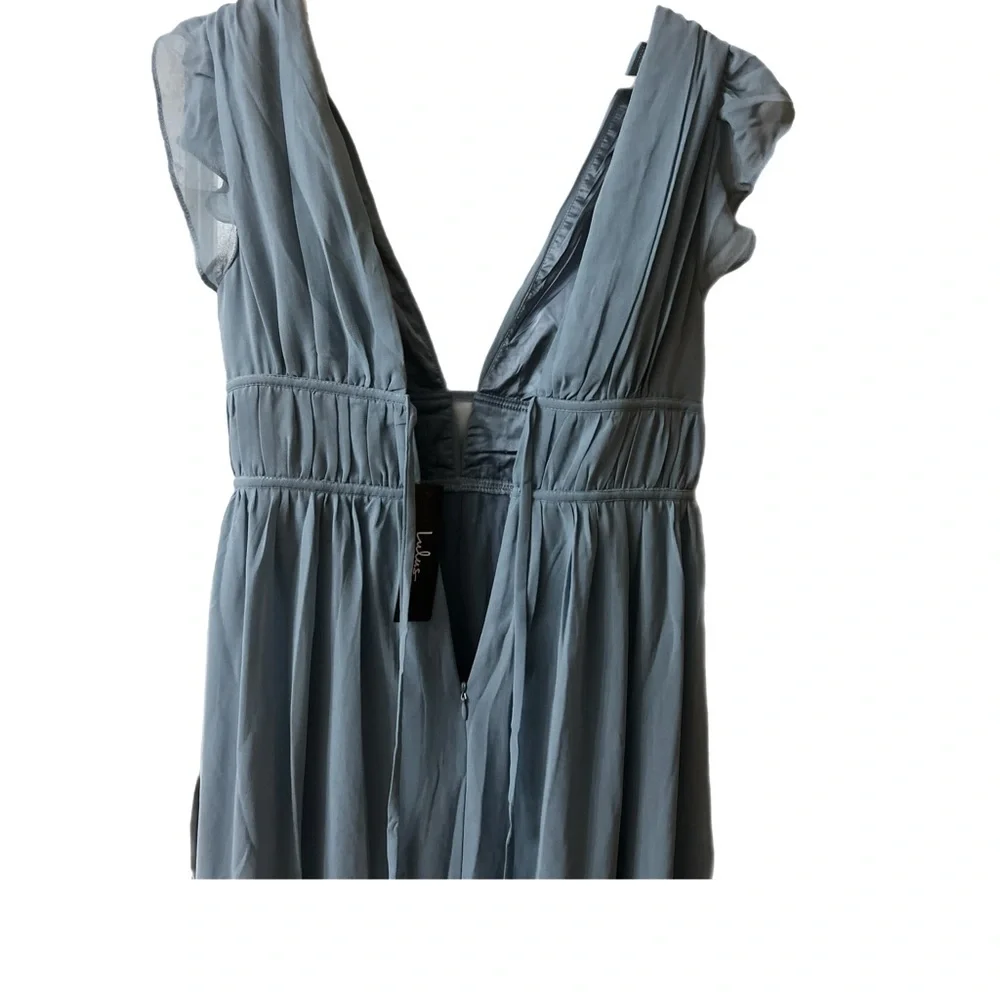 Lulu's Blue Ruffled Tie Front Midi Dress - Picture 4 of 10